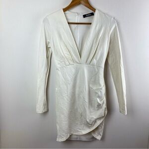 Lulu's Off White Deep V Ruched Side Mini Dress Small Lulus Sexy